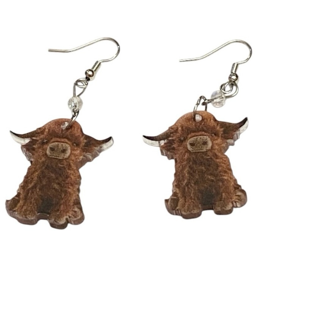 Hand Crafted Highland Cow Beaded Dangle Acrylic Earrings